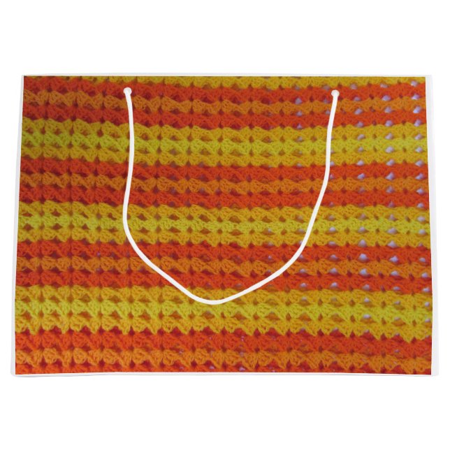 Gift Bag - Gult och Orange crochet mönster (LRG) (Framsidan)