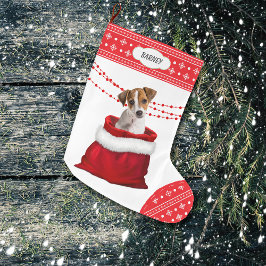 Gift Bag Jack Russell Terrier Snowflake Gräns Stor Julstrumpa