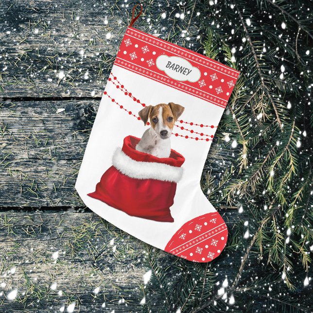 Gift Bag Jack Russell Terrier Snowflake Gräns Stor Julstrumpa (Skapare uppladdad)
