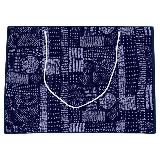 GIFT BAG JAPANESE GEOMETRIC MÖNSTER PÅ MÖRK BLÅTT (Framsidan)