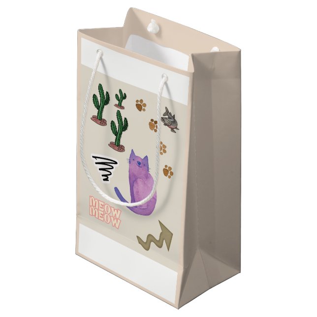 Gift Bag Lycklig Cat Fish Cactus Meow Tassar (Framsidan Vinklad)