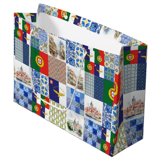 Gift Bag med Portugal Flagga och Azorerna Flagga (Framsidan Vinklad)