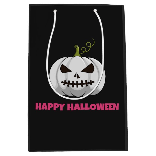 Gift Bag med vit Pumpkin, Rosa Happy halloween (Framsidan)