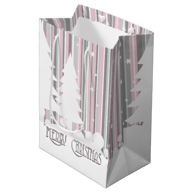 Gift Bag - Rosa & Grått - Träd och stjärnor (Framsidan Vinklad)