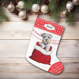 Gift Bag Schnauzer Terrier Puppy Snowflake Gräns Stor Julstrumpa