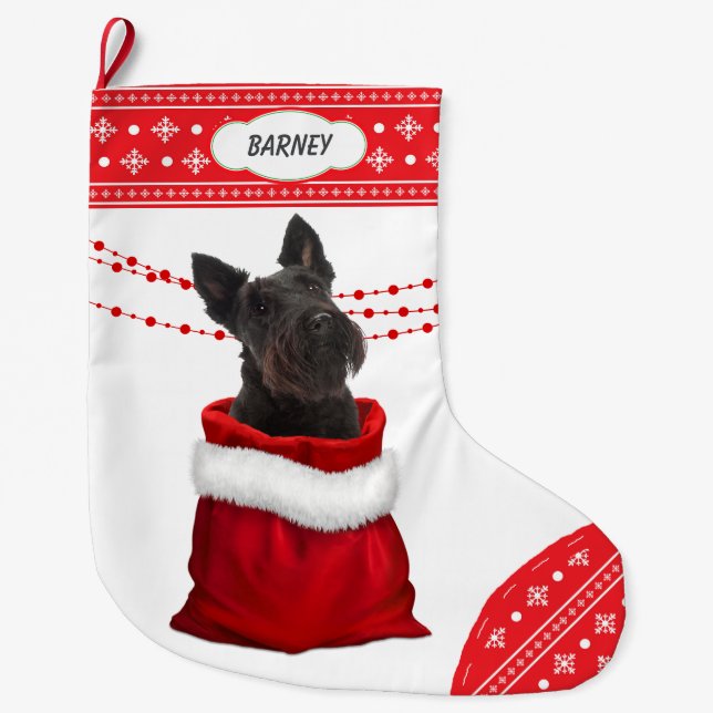 Gift Bag Scottish Terrier Hund Snowflake Gräns Stor Julstrumpa (Framsidan)