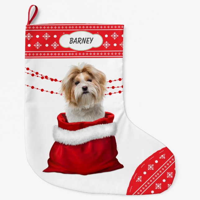 Gift Bag Shih Tzu Snowflake Gräns Stor Julstrumpa (Framsidan)
