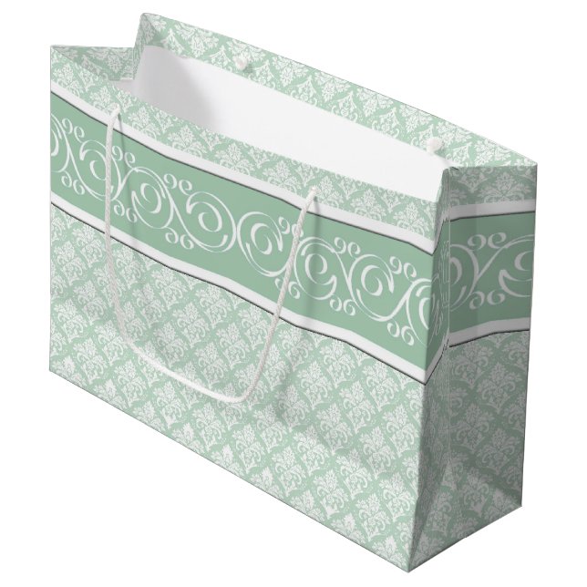 Gift Bag - Soft Jade Damask (Framsidan Vinklad)