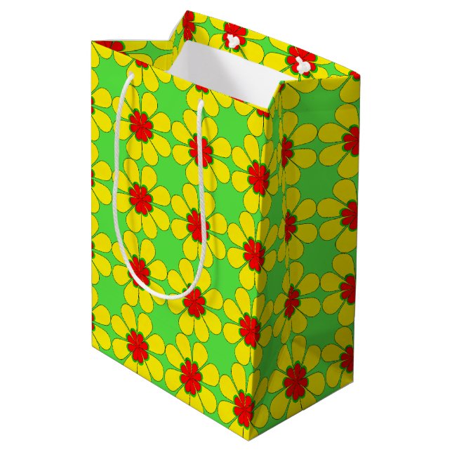 Gift Bag - Stiliserade Daisy på Grönt (Baksidan Vinklad)