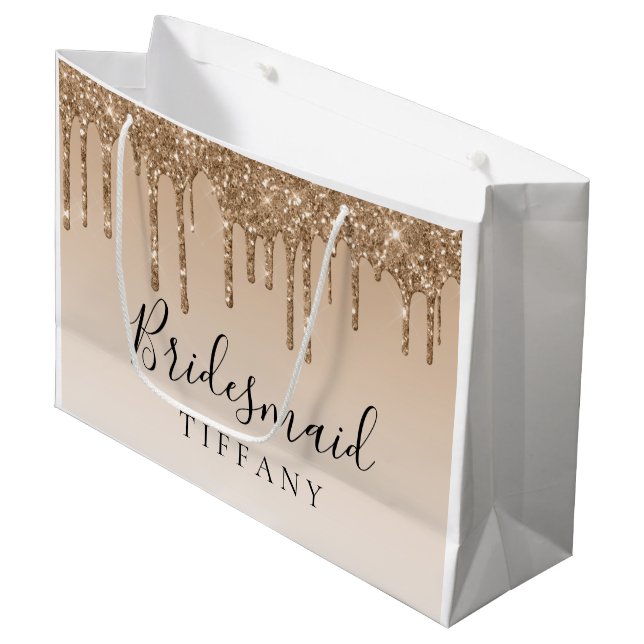 Gift Bag - Tan Guld Glitter Drift Bridesmaid (Framsidan Vinklad)
