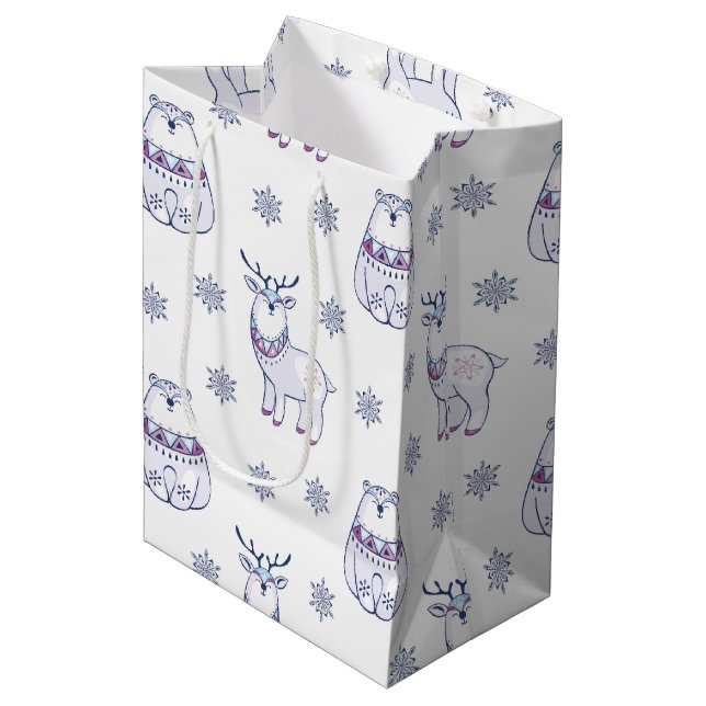 Gift Bag with Polar Bears and Reindeers (Framsidan Vinklad)