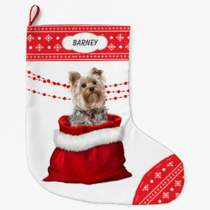 Gift Bag Yorkshire Terrier Hund Snowflake Gräns Stor Julstrumpa