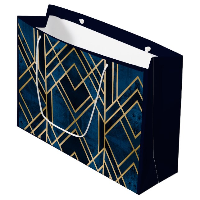 Gift Bags - Art Deco Blue & Guld Mirrored (Framsidan Vinklad)