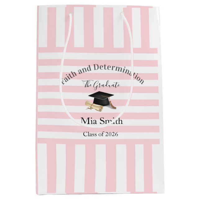 Gift Bags Pink White Stripe Graduation 2026 (Framsidan)