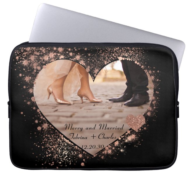 Gift Bild på Gifta & Glada Rosa Guld Gnistrande Lj Laptop Fodral (Framsidan)