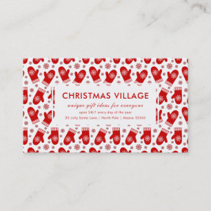 Gift Boutique Red Mittens Ski eller julbyn Visitkort