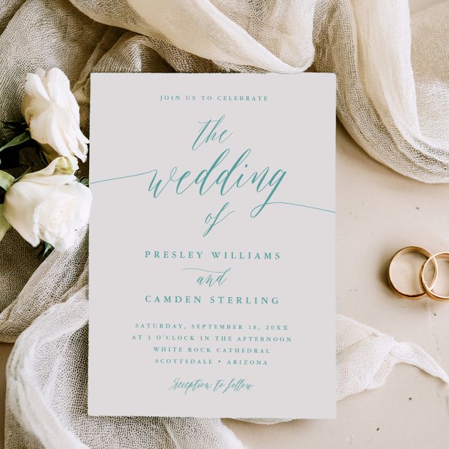 Gift Box Blue Wedding Calligraphy Invitation  Inbjudningar (Skapare uppladdad)