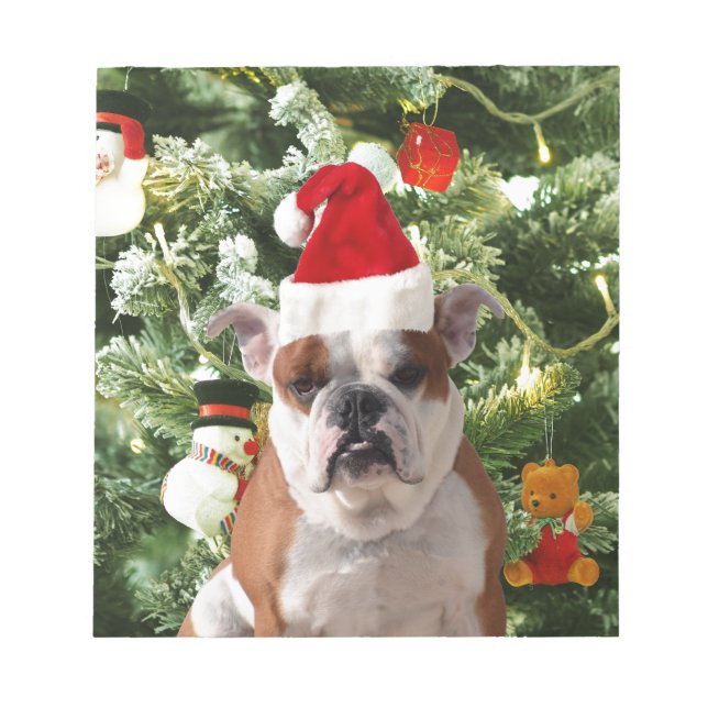 Gift Box för Santa Hat Bulldog Julgran Snögubbe Anteckningsblock (Framsida)