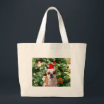 Gift Box för Santa Hat Bulldog Julgran Snögubbe Jumbo Tygkasse<br><div class="desc">Cute Bulldog-foto med Julgran Snögubbe Gift Box i bakgrunden. En perfekt julklapp!</div>