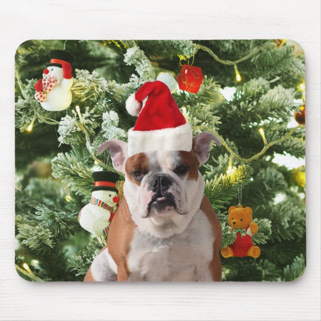 Gift Box för Santa Hat Bulldog Julgran Snögubbe Musmatta (Framsidan)