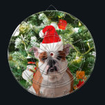 Gift Box för Santa Hat Bulldog Julgran Snögubbe Piltavla<br><div class="desc">Cute Bulldog-foto med Julgran Snögubbe Gift Box i bakgrunden. En perfekt julklapp!</div>