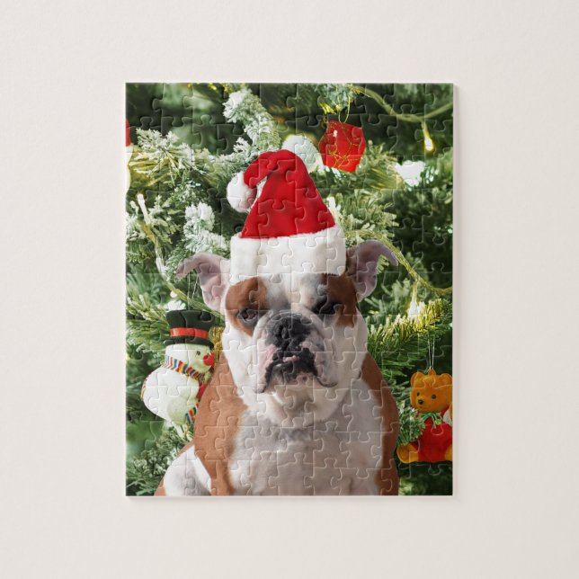 Gift Box för Santa Hat Bulldog Julgran Snögubbe Pussel (Vertikal)