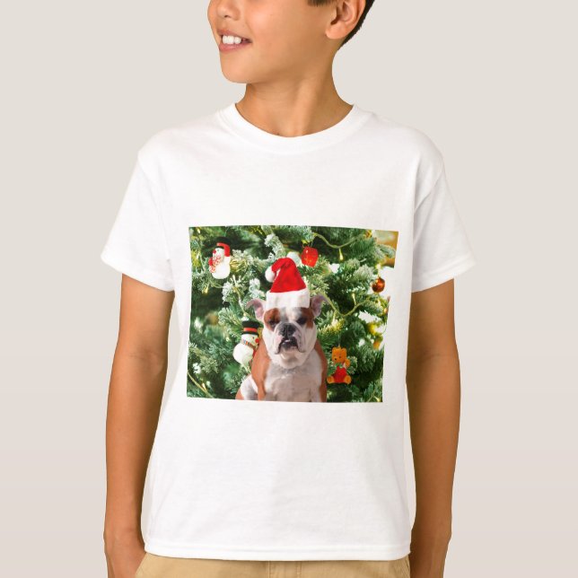 Gift Box för Santa Hat Bulldog Julgran Snögubbe Tee (Framsida)