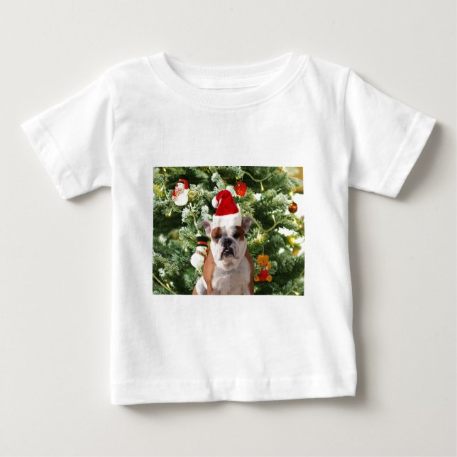 Gift Box för Santa Hat Bulldog Julgran Snögubbe Tee Shirt (Framsida)