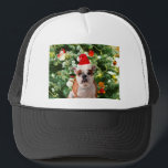 Gift Box för Santa Hat Bulldog Julgran Snögubbe Truckerkeps<br><div class="desc">Cute Bulldog-foto med Julgran Snögubbe Gift Box i bakgrunden. En perfekt julklapp!</div>