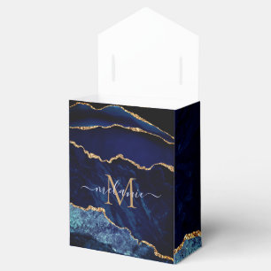 Gift-boxar för eget namn för Agate Navy Blue Guld Presentaskar