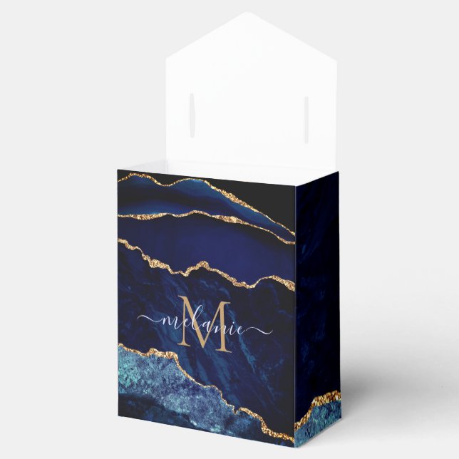 Gift-boxar för eget namn för Agate Navy Blue Guld  Presentaskar (Öppnad)