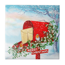 Gift-boxen för snö vinterjulfåglar kakelplatta