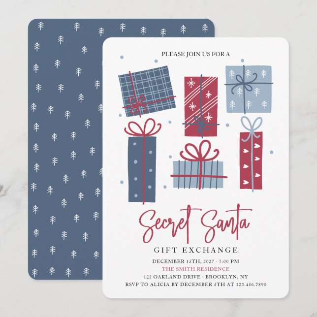 Gift Boxes Secret Santa Gift Exchange jul Inbjudningar (Fram/baksida)
