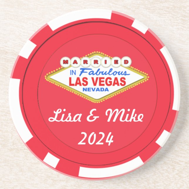 Gift Bröllop i Las Vegas Chip Coaster-Redigerbar T Underlägg (Framsidan)
