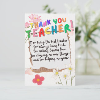 Gift card for teachers tack kort