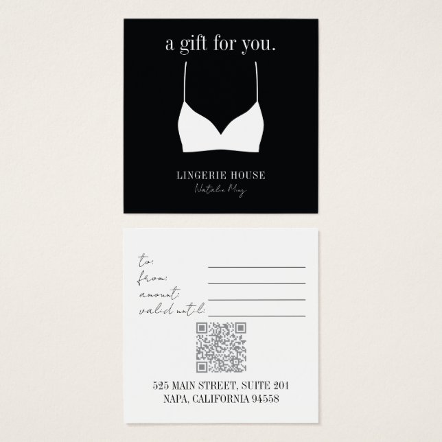 Gift Card Luxury Black White Lingerie Boutique Fyrkantigt Visitkort (Framsida & baksida)
