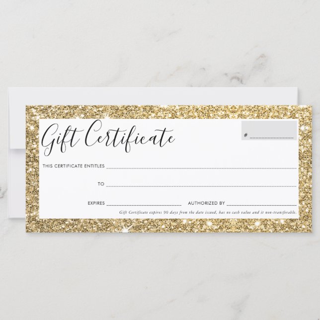 GIFT CERTIFIATE elegant chic glam guld glitter (Framsida)
