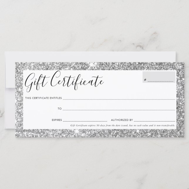 GIFT CERTIFIATE elegant chic glam silver glitter (Framsida)