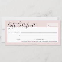 GIFT CERTIFICATE elegant chic  rosa ros guld