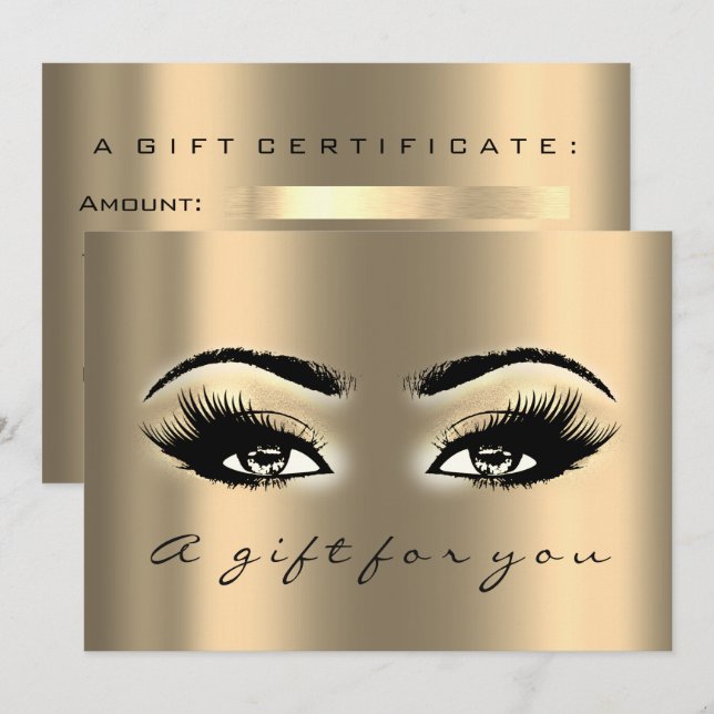 Gift Certificate Guld Lash Beauty Makeup Inbjudningar (Fram/baksida)