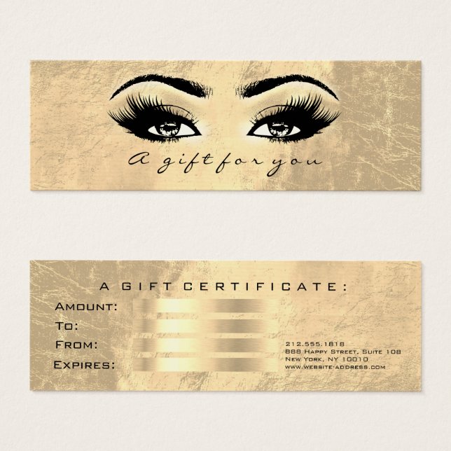 Gift Certificate Guld Leather Lash Makeup Beauty Litet Visitkort (Framsida & baksida)