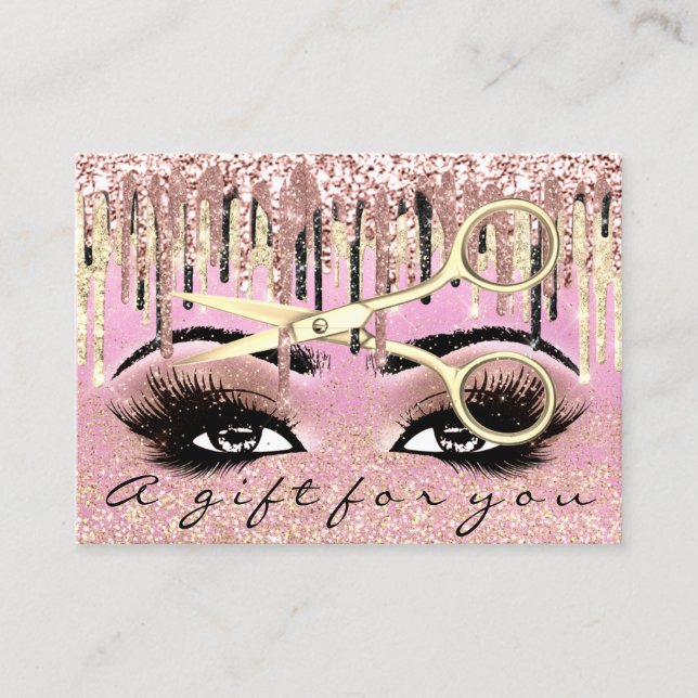 Gift Certificate Hairdresser Glitter Guld Makeup Visitkort (Framsida)