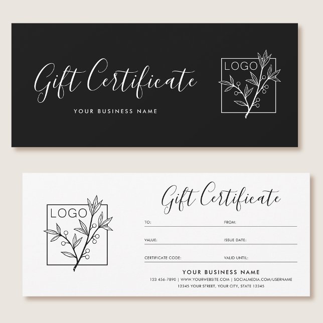 Gift Certificate Logo Script Minimalist Black (Skapare uppladdad)