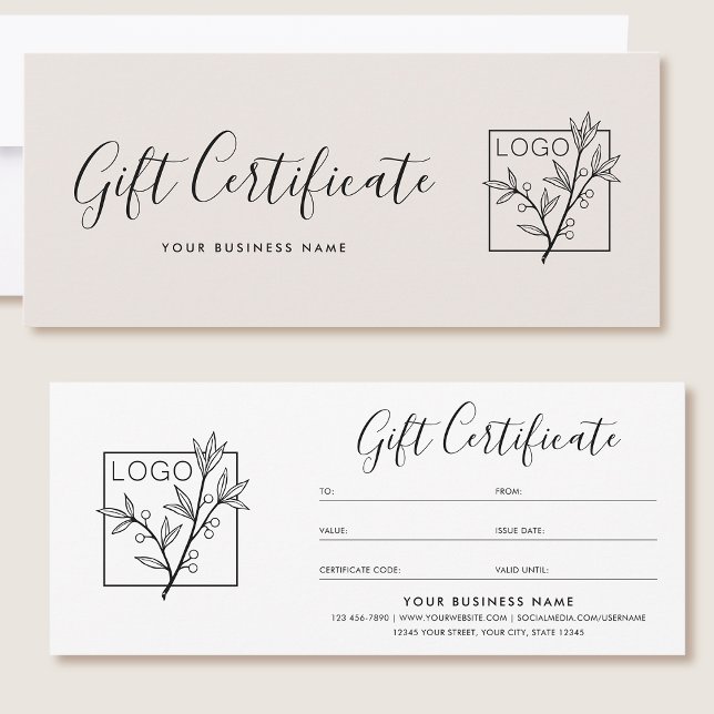 Gift Certificate Logo Script Minimalist Off-White (Skapare uppladdad)