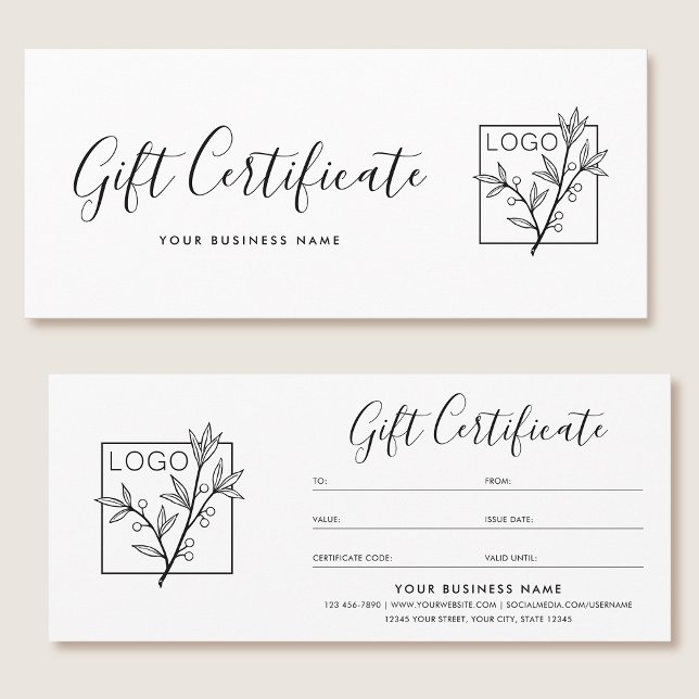 Gift Certificate Logo Script Minimalist White (Skapare uppladdad)