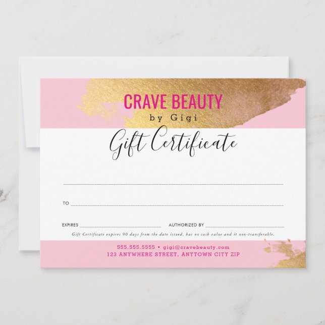 GIFT CERTIFICATE luxe minimalist glam guld rosa (Framsida)