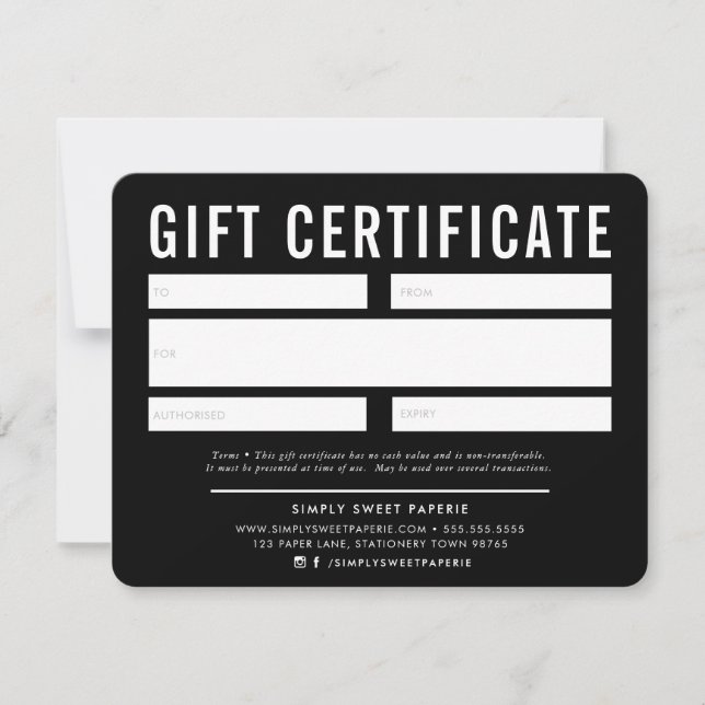 GIFT CERTIFICATE modern business black white (Framsida)