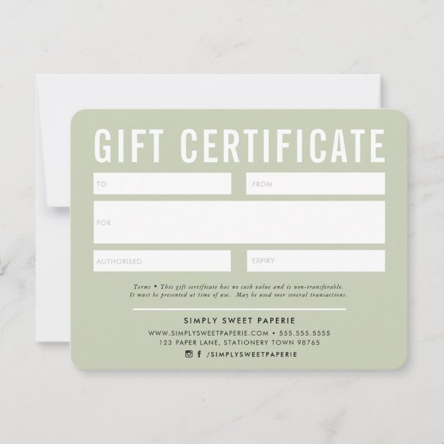 GIFT CERTIFICATE modern Business blek Sage grönt (Framsida)