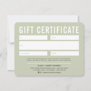 GIFT CERTIFICATE modern Business blek Sage grönt