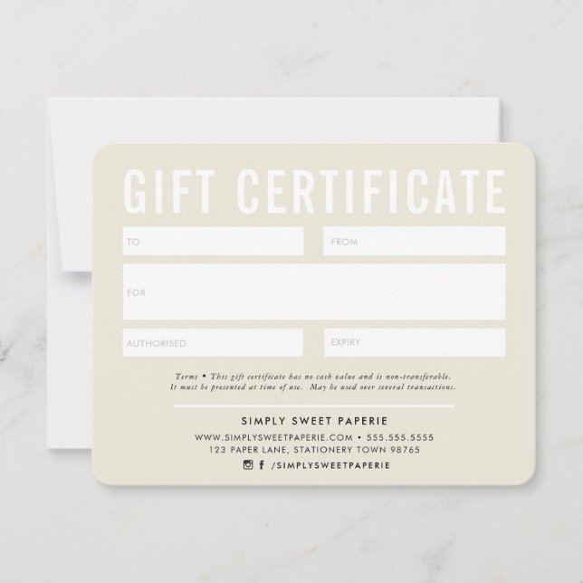 GIFT CERTIFICATE modern business kräm elfenbenssva (Framsida)